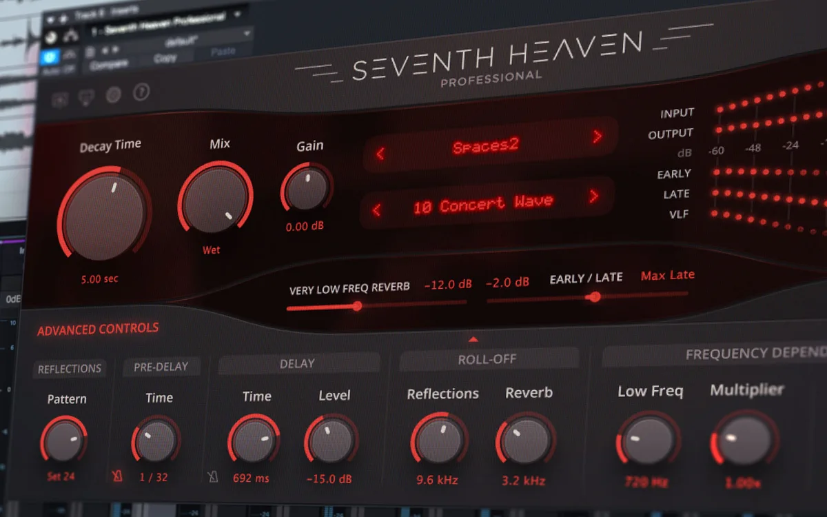 Interfaz de Seventh Heaven Professional con selección de espacios y controles avanzados